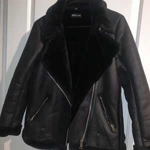 Faux leather & fur aviator jacket